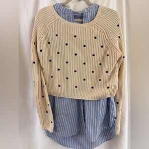 Polka Dot Knit Overlay Cropped Sweater - Cream and Black